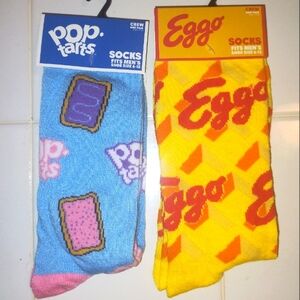 2 Pair Novelty Socks Pop Tarts and Eggo Mens Shoe Size 6-12 NWT